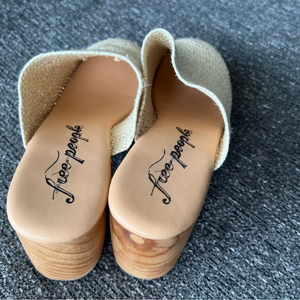 Free People Cream Tan Clog Mules with Wooden Soles - Picture 7 of 9